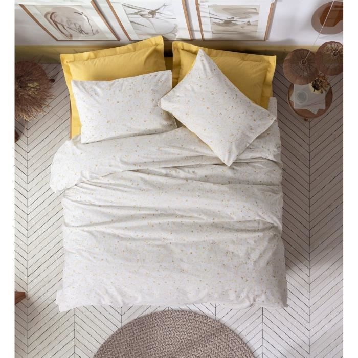 Parure de lit - 1 housse de couette 220 x 240 cm + 2 taies d'oreiller 60 x 60 cm - 100% coton renforcé - Moutarde