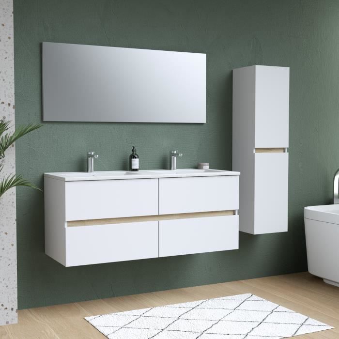 Ensemble Totem Blanc  set de salle de bain 120, vanity+vasque+miroir & Colonne
