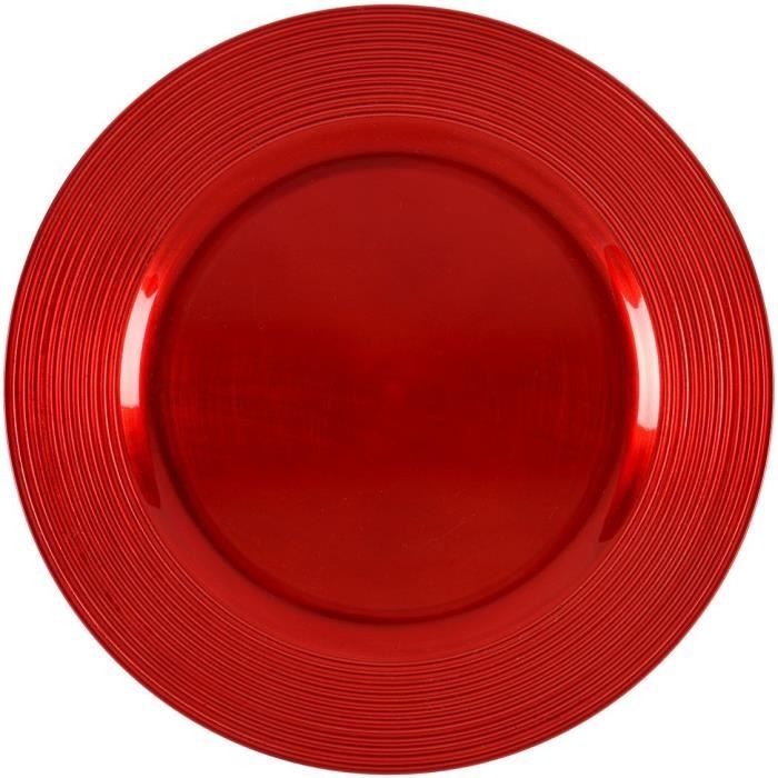 ABS T1904302-RX lot de 6 dessous d'assiettes en pp effet relief circle d33cm - Rouge