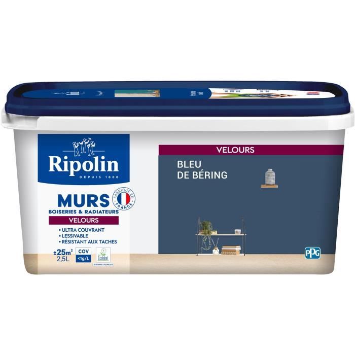 Decorazione murale, lavorazione del legno e radiatori, velluto blu Bering - RIPOLIN - 2,5 L