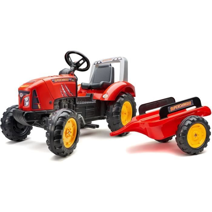 FALK - Supercharger red pedal tractor with opening hood and trailer included