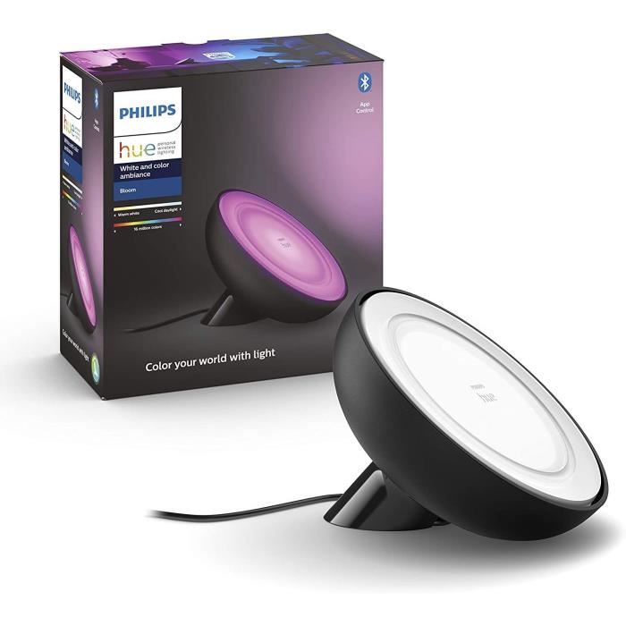Philips Hue White & Color Ambiance, lampe Bloom, Noir, compatible Bluetooth, fonctionne avec Alexa, Google et Homekit