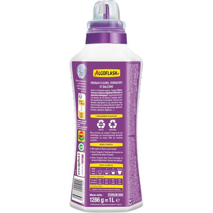 Image secondaire de Engrais Fleurs ALGOFLASH pour Terrasses et Balcons - 1 L