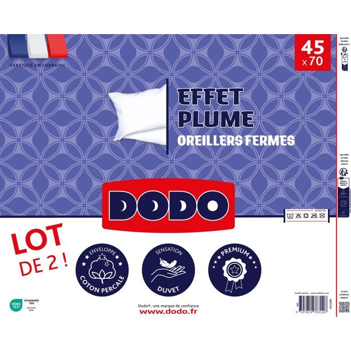 Image secondaire de Lot de 2 Oreillers DODO Effet Plume 45 x 70 cm