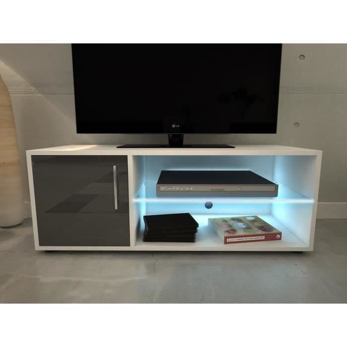 KORA Meuble TV contemporain avec éclairage LED laqué gris - L 100 cm