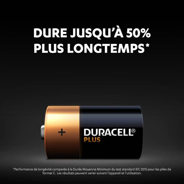 Duracell Plus, lot de 4 piles alcalines type C 1,5 Volts, LR14