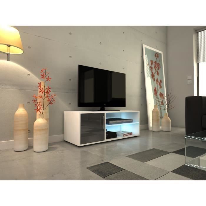 KORA Meuble TV contemporain avec éclairage LED laqué gris - L 100 cm
