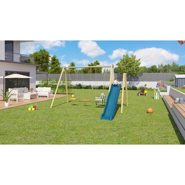 Image secondaire de Portique en Bois AMILY avec Toboggan et Balançoires - ALEO BY TRIGANO