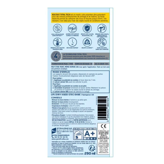 Image secondaire de Colle de fixation et d'étanchéité - CYANOLIT - Total tech - Noir - Cartouche 290 ml - Polyvalente - Haute résistance et flexible
