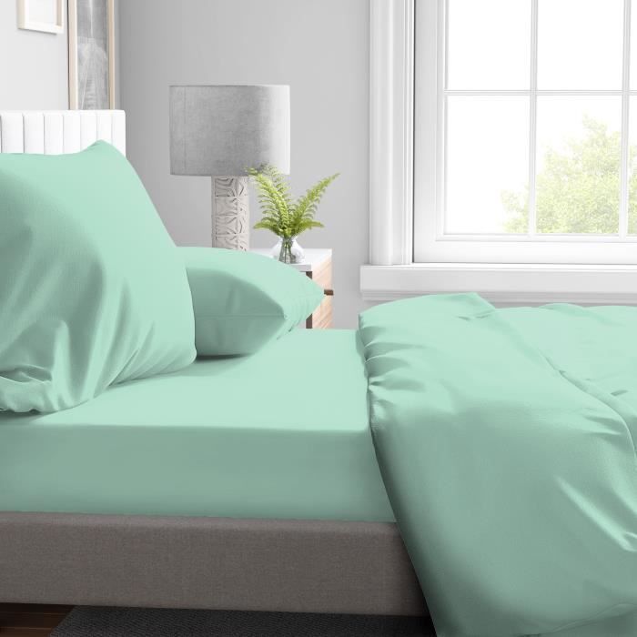 Image secondaire de Drap Housse Microfibre Vert d'Eau 90x190 cm - HOME LINGE PASSION