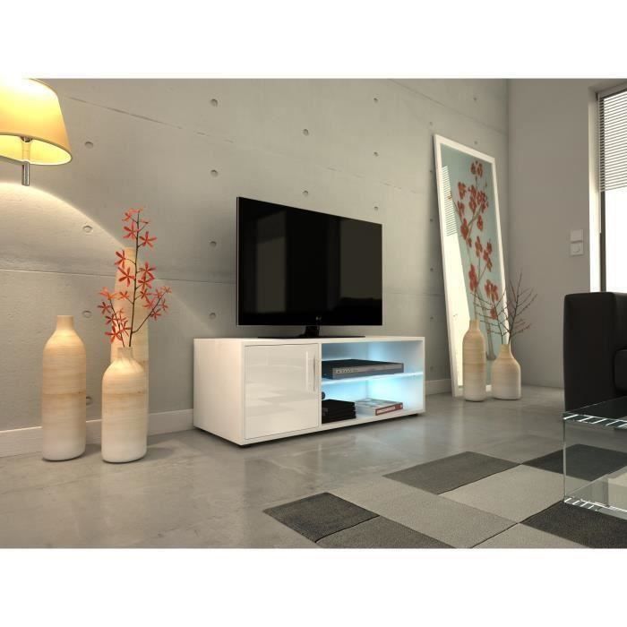 KORA Meuble TV avec éclairage LED - Contemporain - llaqué blanc - L 100 cm