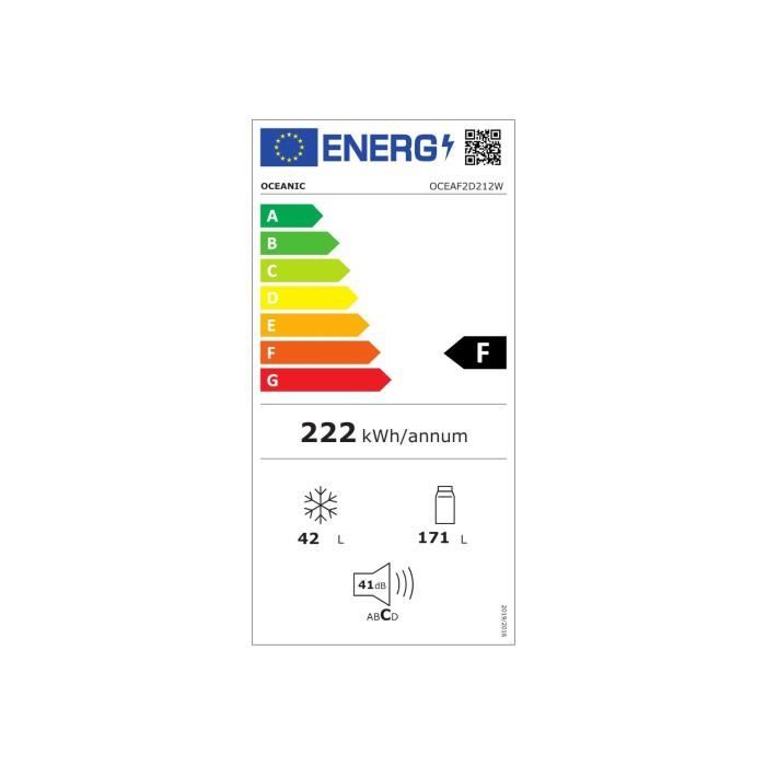 Réfrigérateur 2 portes OCEANIC - OCEAF2D212W - 212L - Froid statique - Blanc