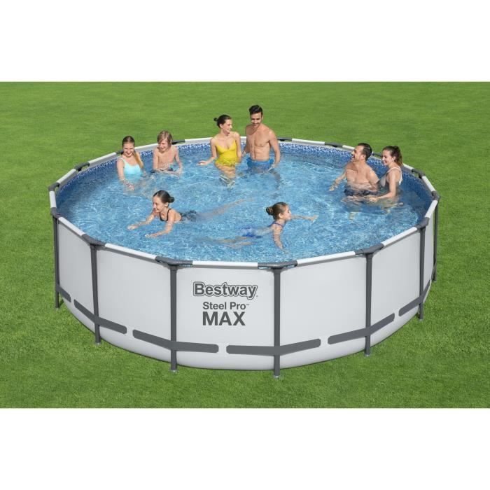 Kit Piscine hors sol tubulaire BESTWAY Steel Pro Max™ - 488 x 122 cm - Ronde (Avec un filtre a cartouche, une pompe, une bâche et un