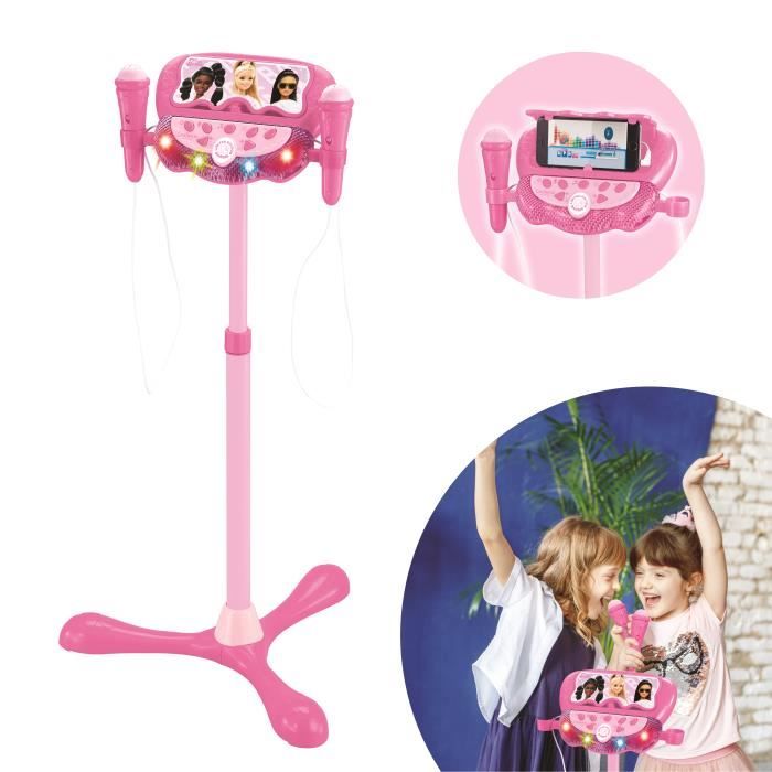 Image secondaire de Microphone Barbie sur pied ajustable lumineux avec enceinte, 2 Micros et Effets vocaux, Enceinte Bluetooth