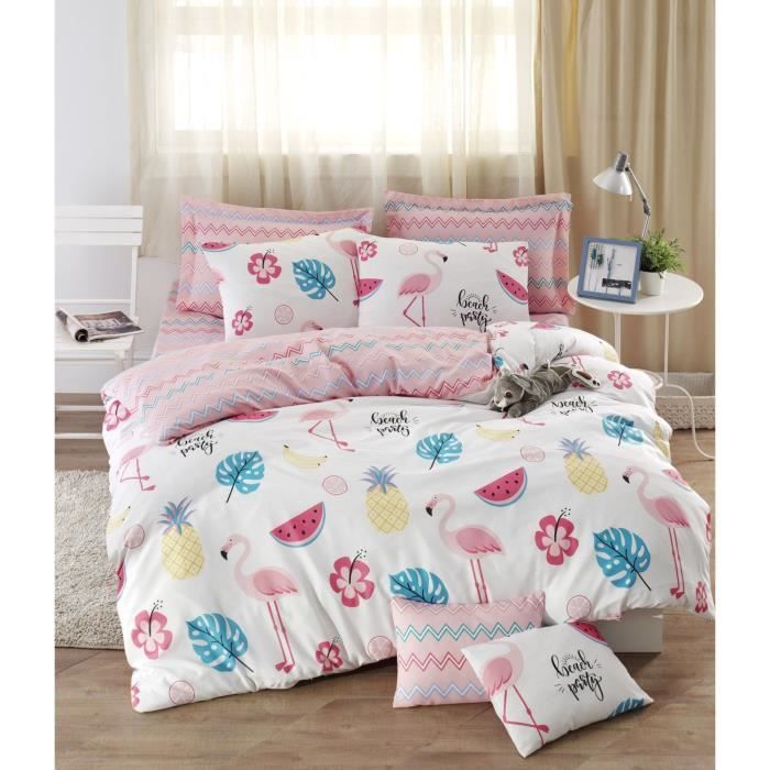 Parure de lit - 1 housse de couette 220 x 240 cm + 2 taies d'oreiller 60 x 60 cm - 65% coton, 35% polyester - Blanc