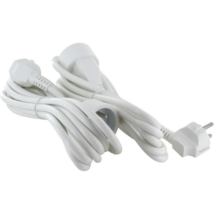 Lot de 2 prolongateurs - CHACON - HO5VVF 3 x 1,5 mm² - 3 m - Blanc