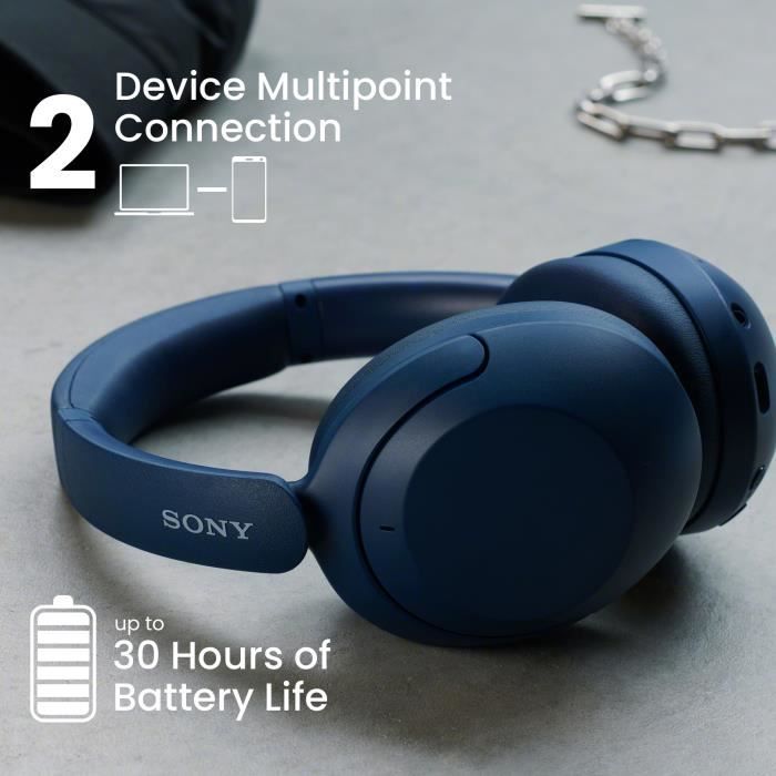 Casque Bluetooth a réduction de bruit sans fil Extra Bass SONY WH-XB910N - Autonomie jusqu'a 30 h - Bleu