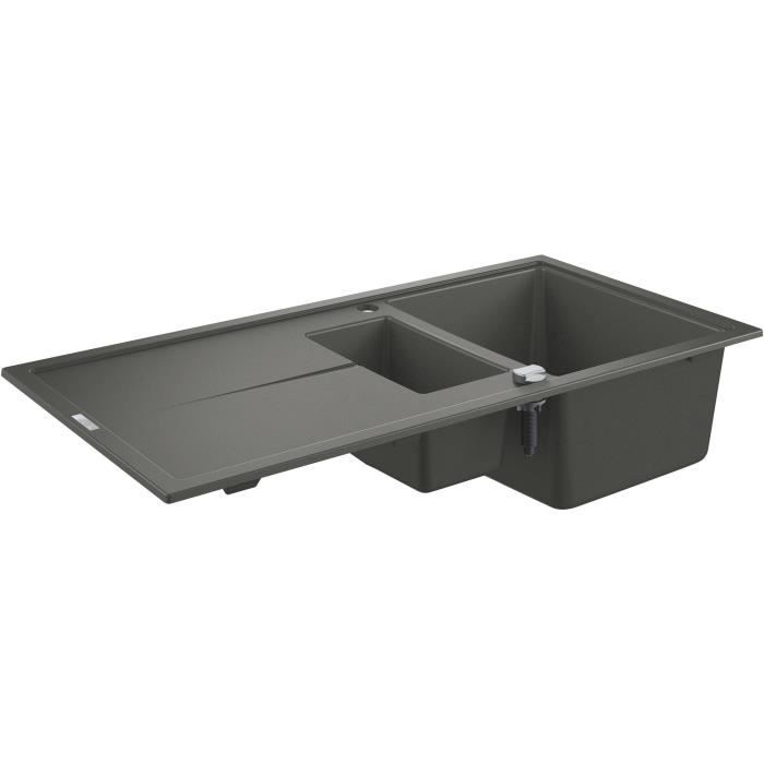 Evier composite GROHE K400 avec égouttoir - 1000 x 500 mm - Gris granite