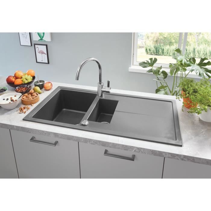 Image secondaire de Evier composite GROHE K400 avec égouttoir - 1000 x 500 mm - Gris granite