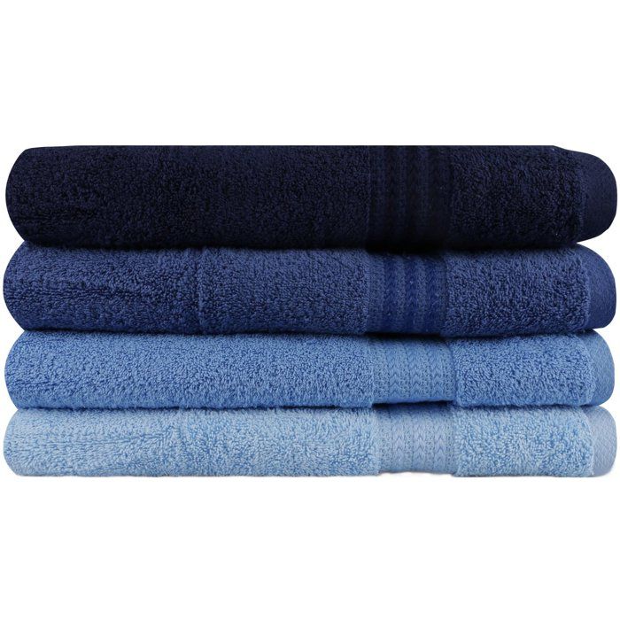 Image secondaire de Ensemble de 4 serviettes de bain en coton bleu - 70 x 140 cm