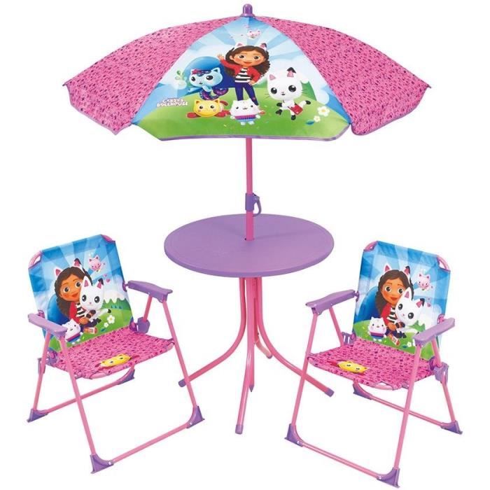 Mobili da giardino - FUN HOUSE - Mobili da giardino Gabby e Magic House Tavolo 46 x 46 cm 2 sedie pieghevoli ombrellone 125 x 100 cm
