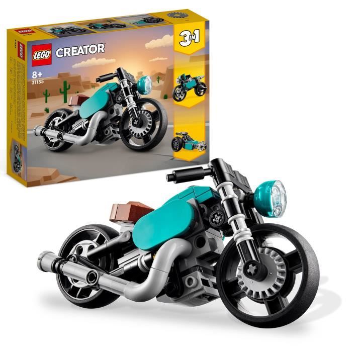 LEGO Creator 3-en-1 31135 La Moto Ancienne, Jouet Voiture Classique et de Rue, avec Dragster