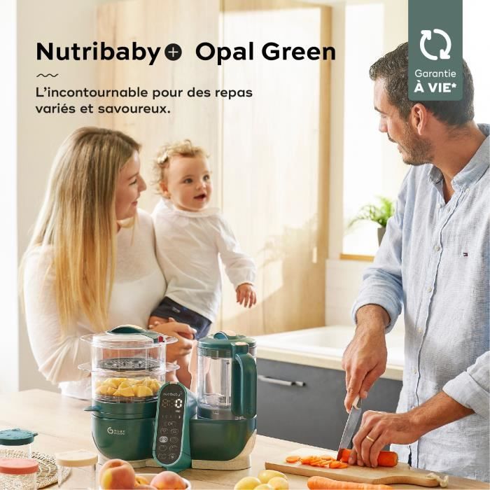 Babymoov Nutribaby+ - Robot Multifonctions 6 en 1 - Cuiseur-vapeur/Mixeur, Opal Green