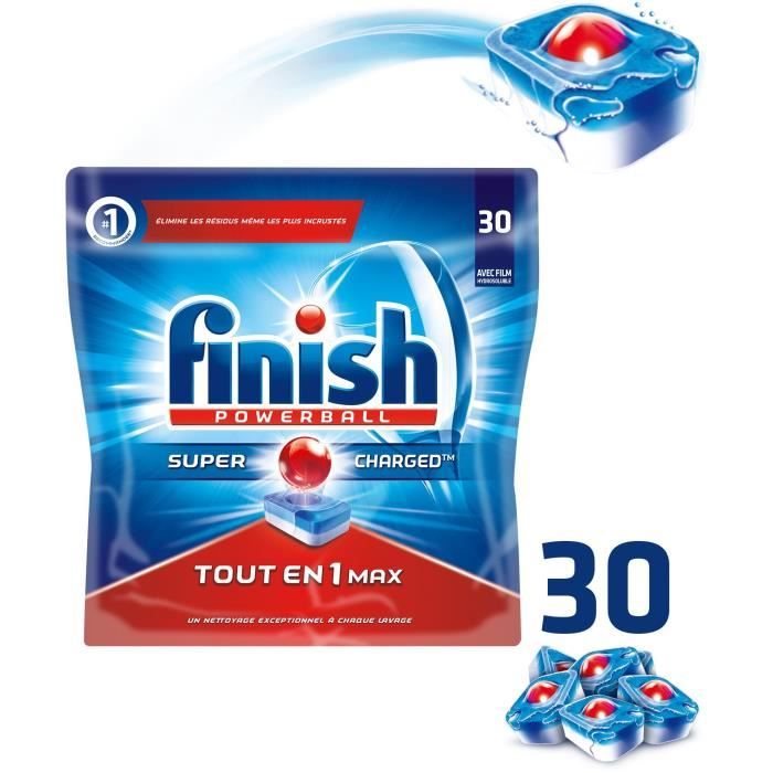 FINISH NK2 Paquet de 30 tablettes pour lave-vaisselle Tout en 1 - Powerball All in One Max