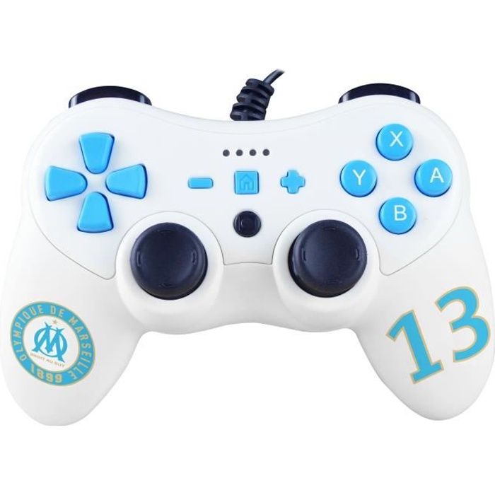 Olympique de Marseille - Manette Pro S avec câble de 3 metres, vibration et gyroscope - Accessoire pour console Nintendo Switch