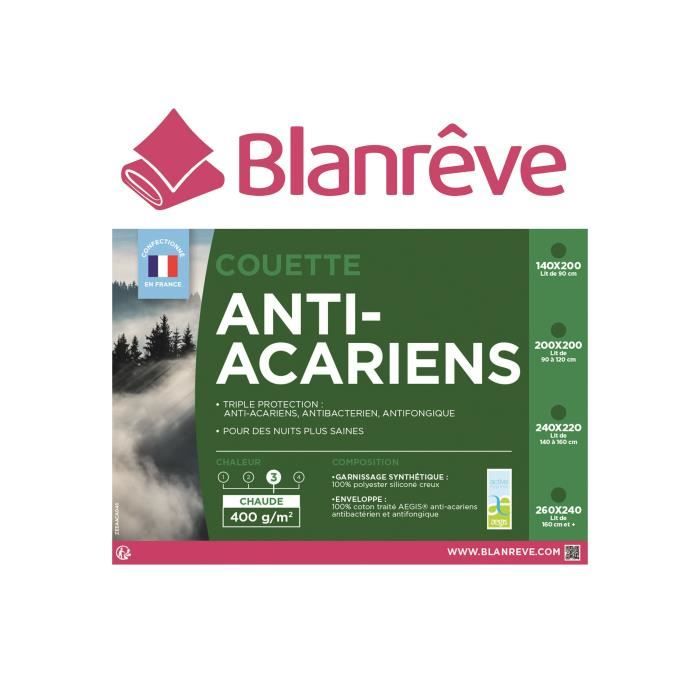 BLANREVE Couette chaude 400gm2 Anti-Acariens 140x200 cm blanc