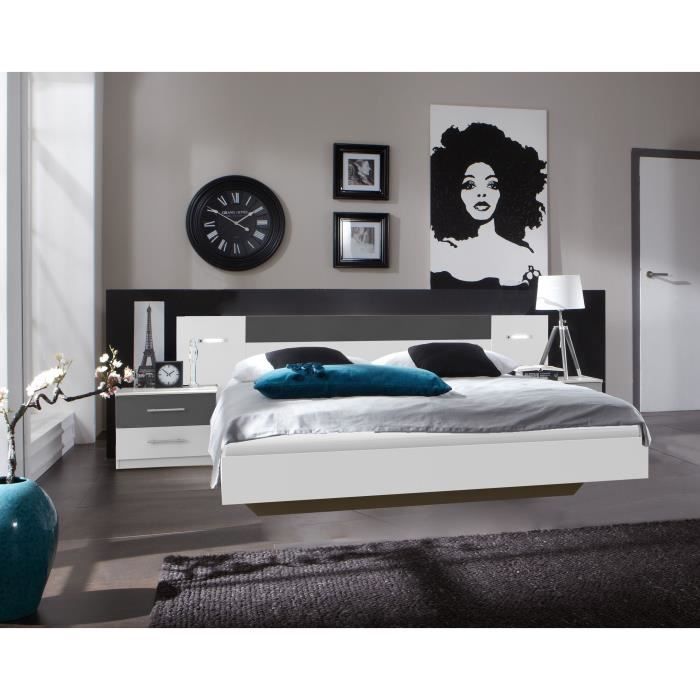 Lit adulte WIMEX RHODES avec chevets et liseuses - 160x200 cm - Blanc/Graphite