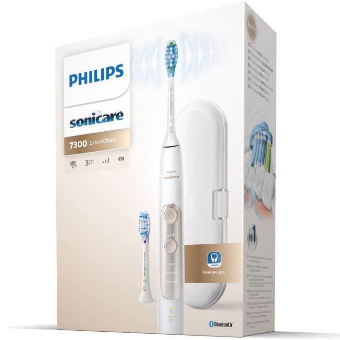 Brosse a dents électrique connectée PHILIPS SONICARE HX9601/03 - ExpertClean 7300 - (3 modes & intensités) - 2 tetes de brosse