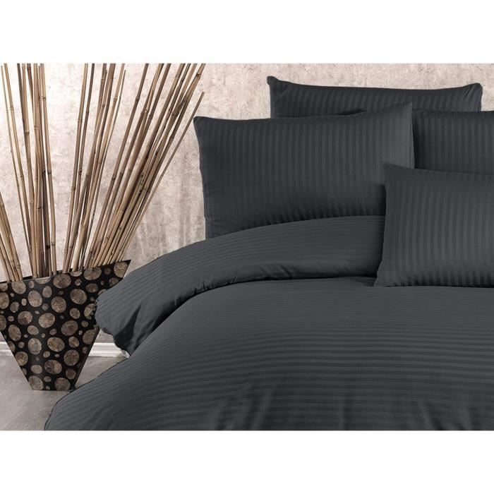 Image secondaire de Parure de lit - 1 housse de couette 220x240 cm + 2 taies d'oreiller 60x60 cm - 70% polyester, 30% coton - Anthracite
