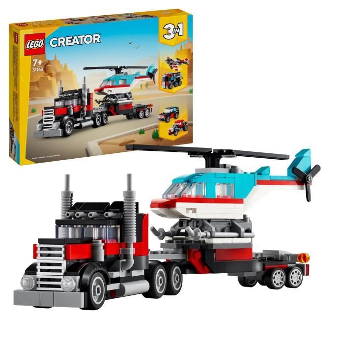 LEGO 31146 Creator Cami�n Remolque 3en1 con Helic�ptero, Helic�ptero de Juguete y Cami�n, Avi�n y Cami�n Cisterna