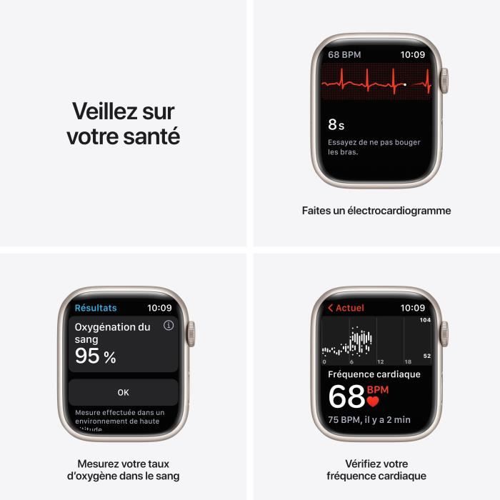 Apple Watch Nike Series 7 GPS+Cellular - 45mm - Boîtier Starlight Aluminium - Bracelet Pure Platinum/Black Nike Sport Band - Regular