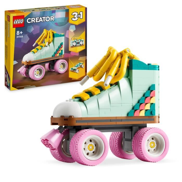 LEGO Creator 31148 Pattini a rotelle retrò 3 in 1, Giocattolo con Mini-Skateboard e Boombox, Decorazione retrò