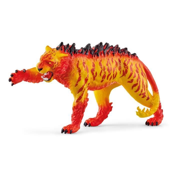 Lava Tiger Figurine, Mischievous Tiger with Terrifying Fur, Durable Toy, Schleich 70148 Eldrador Creatures