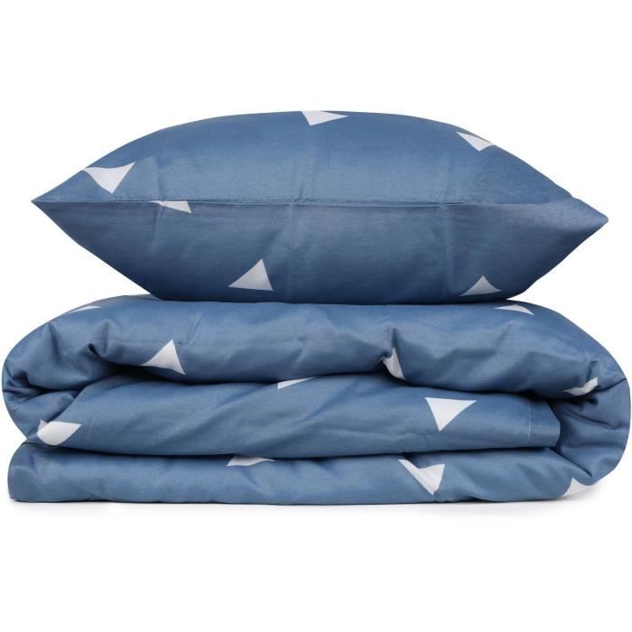 Image secondaire de Parure de lit - 1 housse de couette 220 x 240 cm + 2 taies d'oreiller 60 x 60 cm - 65% coton, 35% polyester - Bleu