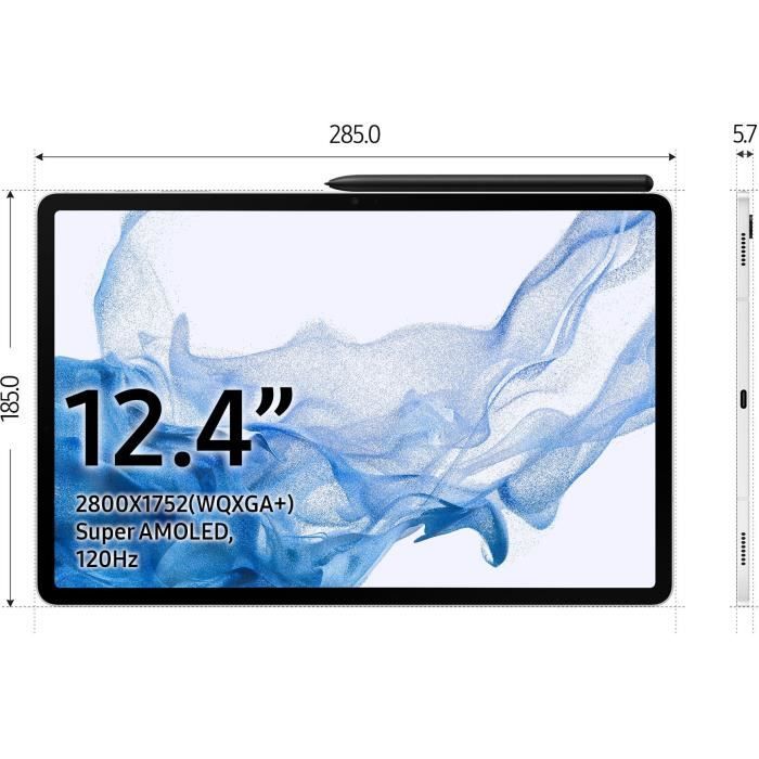 Tablette Tactile - SAMSUNG - Galaxy Tab S8+ - 12.4 - RAM 8Go - 128Go - Argent - Wifi - S Pen inclus
