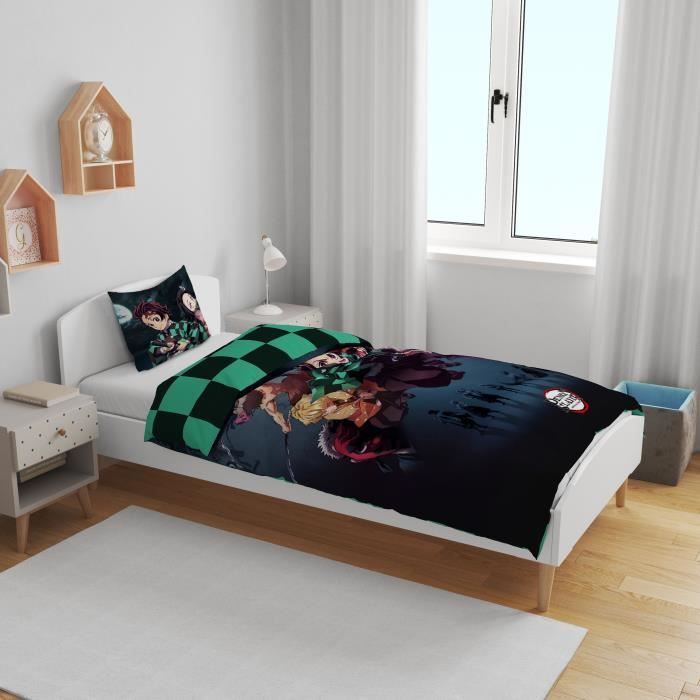 Image secondaire de Parure de lit réversible - DEMON SLAYER - Kimetsu - Microfibre - 1 housse de couette 140 x 200 cm + 1 taie 63 x 63 cm