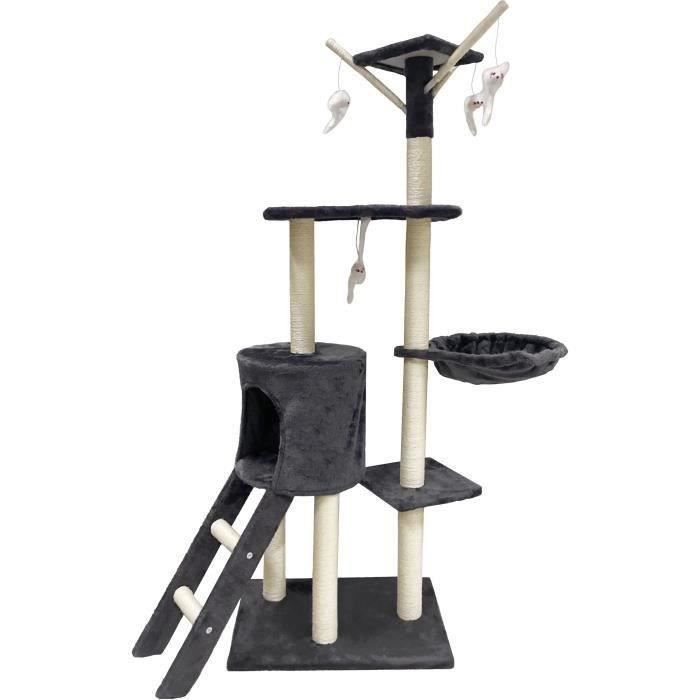JIPSY Tiragraffi grigio scuro 79 x 34 x 138 cm - 3 piattaforme, 1 trespolo, 1 cuccia, 1 scala, tiragraffi