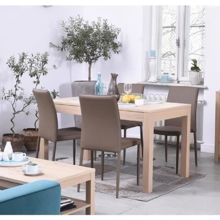 Table a manger de 4 a 6 personnes - Rectangulaire - Style contemporain - NANO - L 140 x l 80 cm - Placage bois chene verni