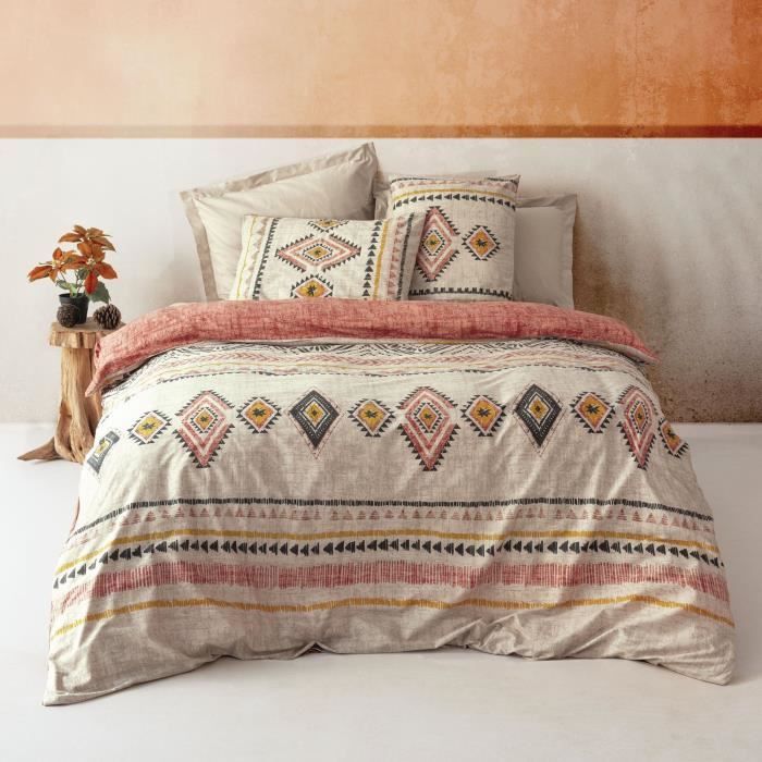 Parure de lit - 1 housse de couette 220 x 240 cm + 2 taies d'oreiller 60 x 60 cm - 100% coton renforcé - Rouge