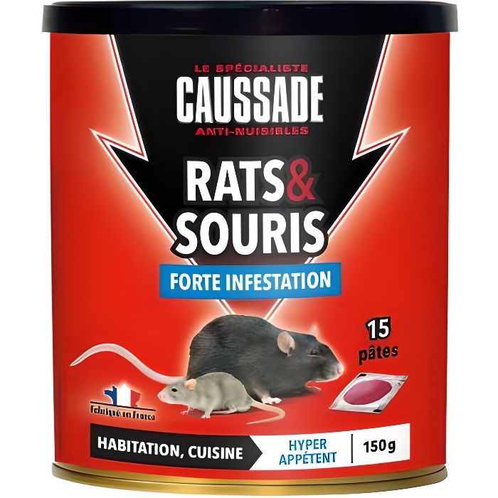 Caussade CARSPT150 Rats & Souris - 15 Pates Appat pret a l'emploi -Habitation et Cuisine | Forte Infestation