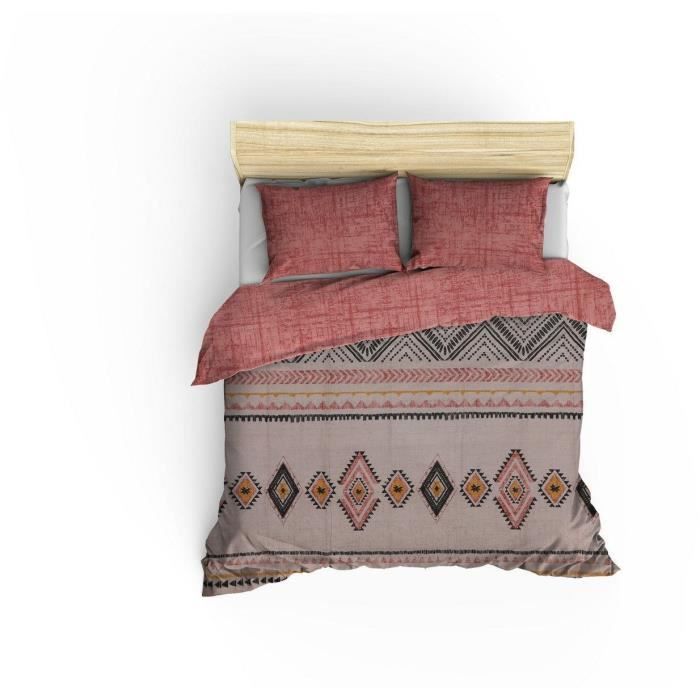 Image secondaire de Parure de lit - 1 housse de couette 220 x 240 cm + 2 taies d'oreiller 60 x 60 cm - 100% coton renforcé - Rouge