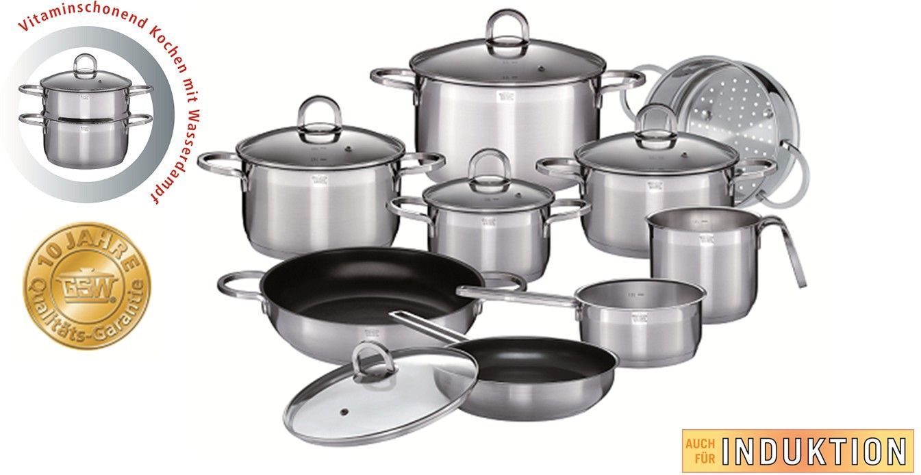 Image secondaire de Batterie de cuisine - Induction - GSW - ALARA - Acier inoxydable massif 18/10 - 14 pieces