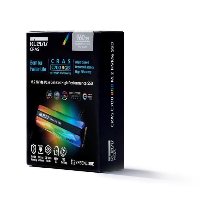 KLEVV - SSD Interne Gamer - CRAS C700 RGB - 960Go - M.2 NVMe (K960GM2SP0-C7R)