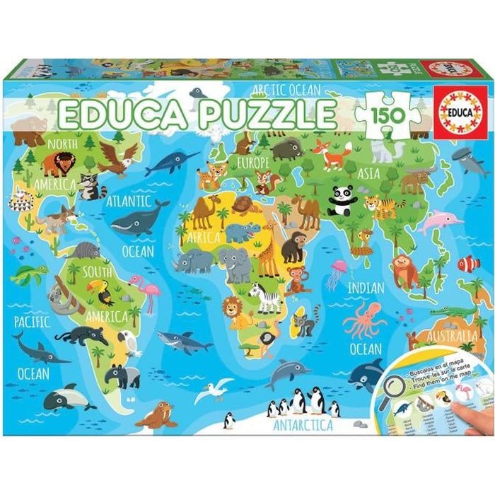 EDUCA - puzzle 150 mappemonde animales