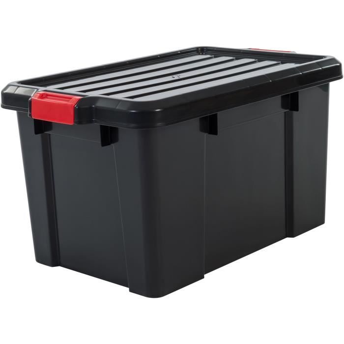IRIS OHYAMA Lot de 3 boîtes de rangement avec fermeture clic - Power Box - SK-450 - Plastique - Noir - 50 L - 59 x 38, 5 x 31, 8 cm