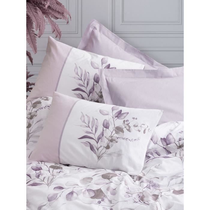 Image secondaire de Parure de lit - 1 housse de couette 220 x 240 cm + 2 taies d'oreiller 60 x 60 cm - 100% coton ranforcé - Lilas